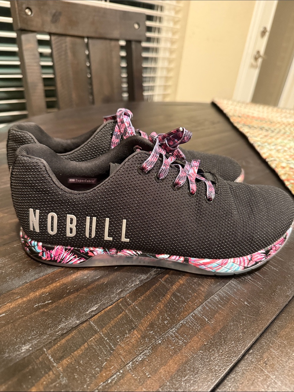 NOBULL Midnight Palm Training Shoes with Pink Floral Trim Men’s 10 Women’s 11.5